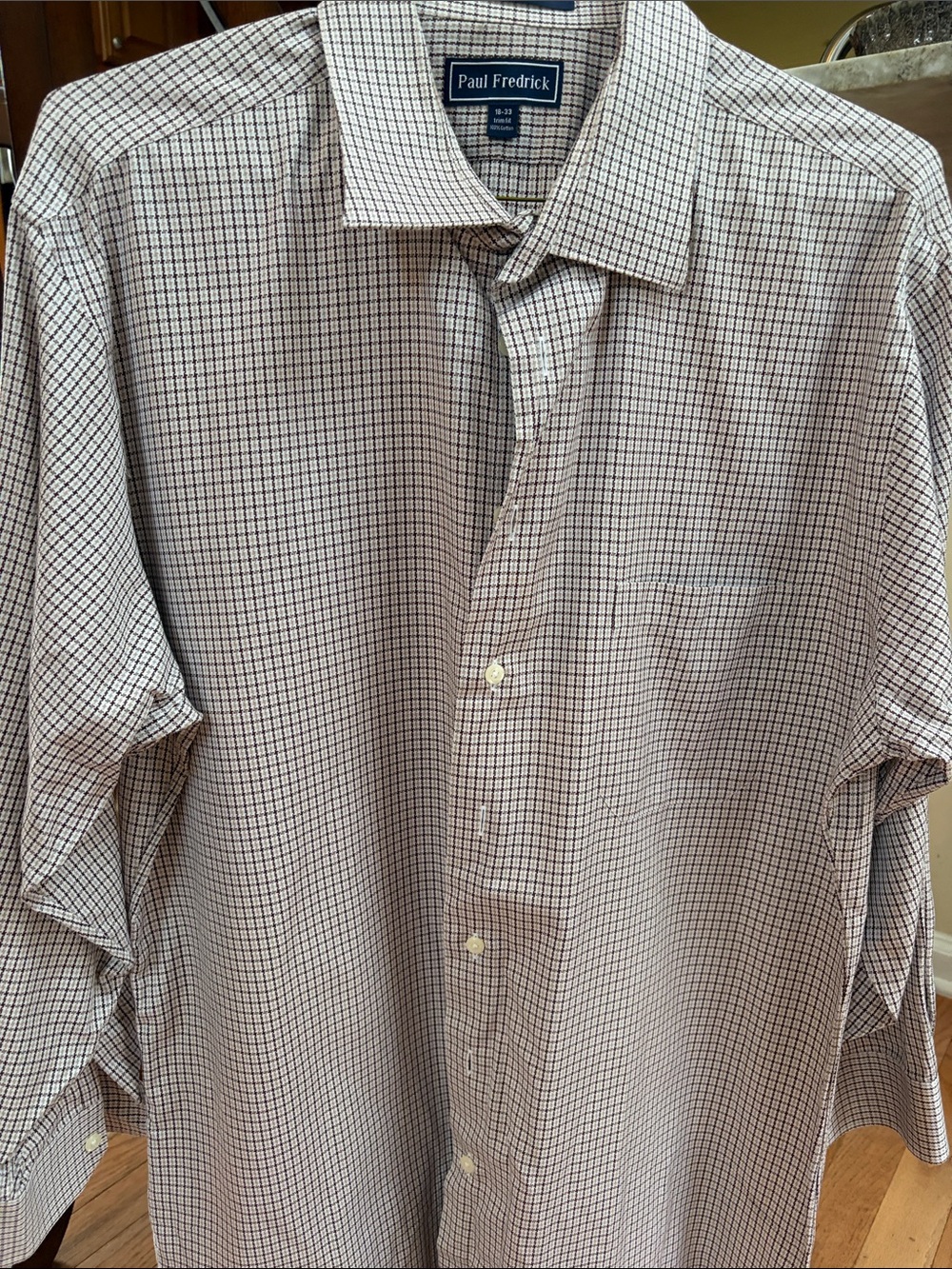 Paul Fredrick Men’s White and Brown Micro-Check Dress Shirt